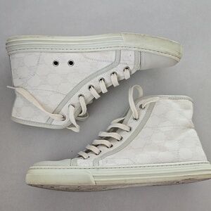 Gucci Washed Cotton GG Monogram Canvas High-top Sneakers Size 37.5/ 7.5 US